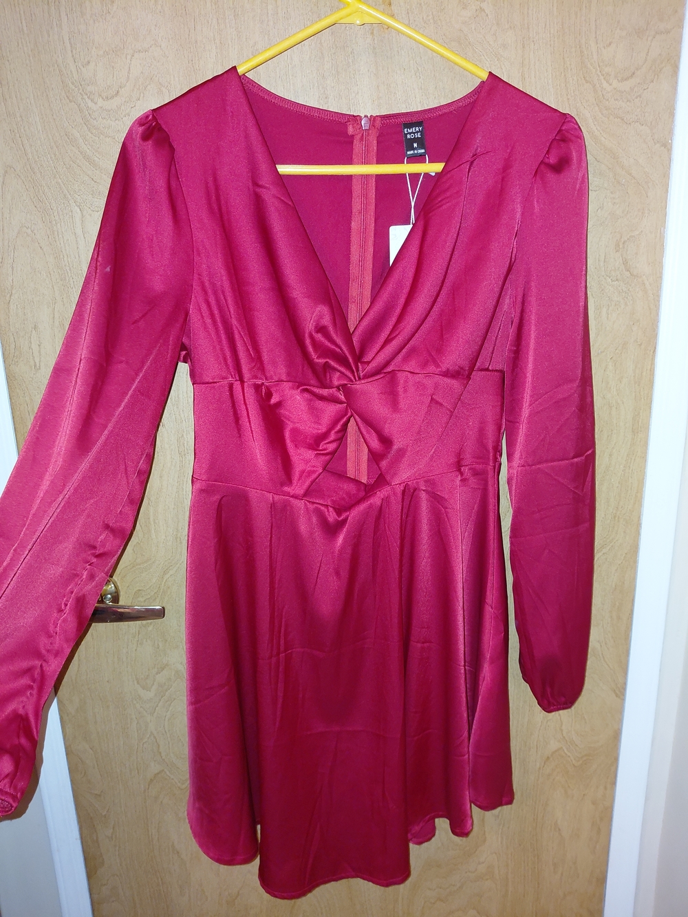 Twist-Front Long Sleeve Mini Dress in Berry Red